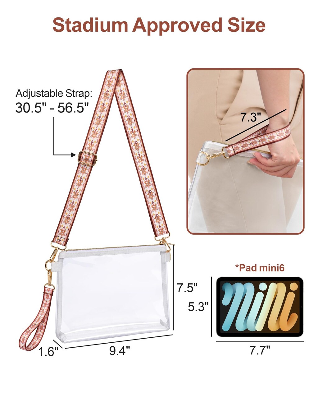 Fashionable Clear Bag Stadium Approved - Clear Purses for Women, Versatile with Detachable Strap, Sturdy & Easy Access Design, Perfect for Sports & Concerts, White